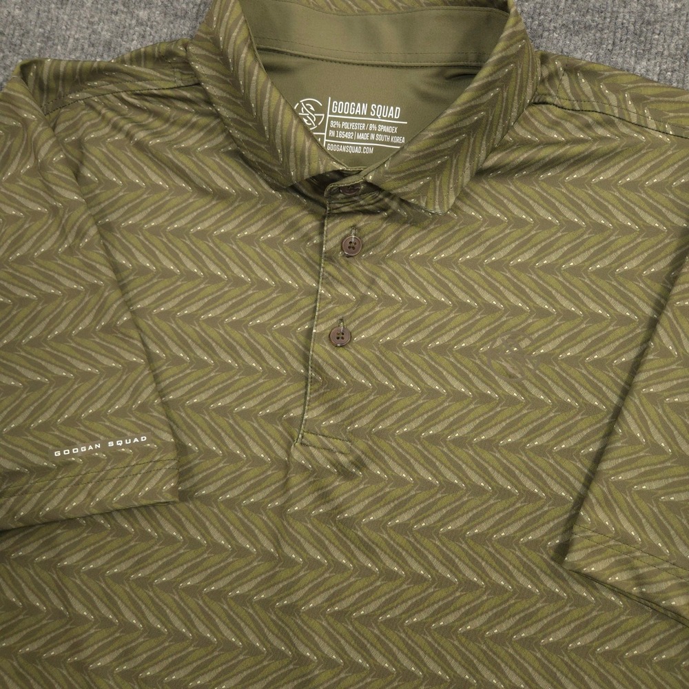 Googan Squad Polo Shirt Mens M Green Geometric Fish Print AOP Golf Performance